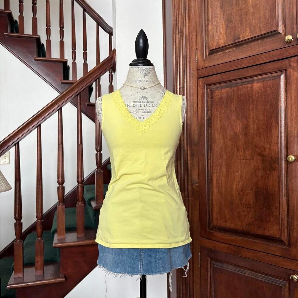Faded Glory Yellow Lace Trim Tank Top Blouse